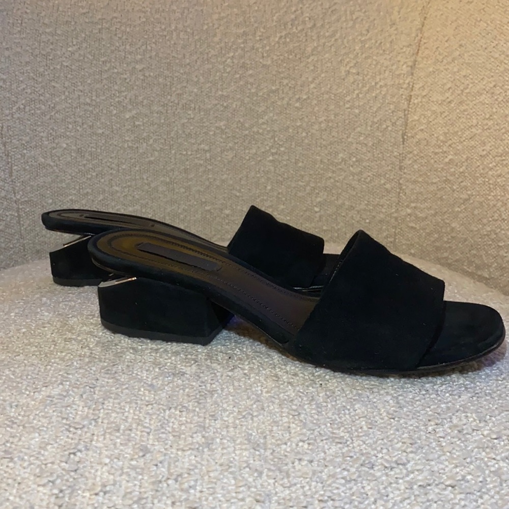 Alexander Wang Black Suede Cut-Out Block Heel Mule Sandals - 35